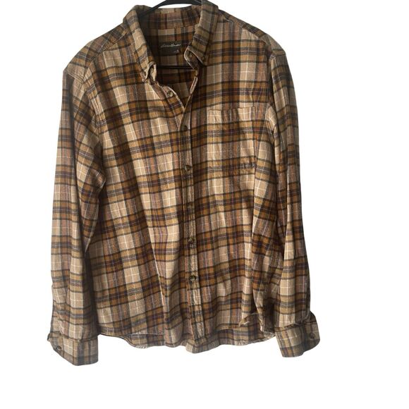 Eddie Bauer Men's Size XL Brown Plaid Flannel Long Sleeve Button Up Shirt - Picture 1 of 7
